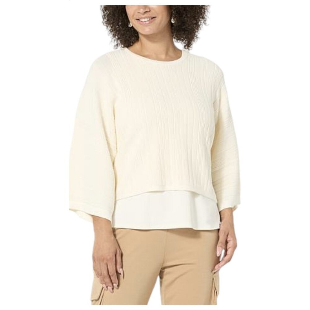 Wynne Layers Sweater Womens XL Ribbed Knit Wide Sleeve Pullover Layered Top